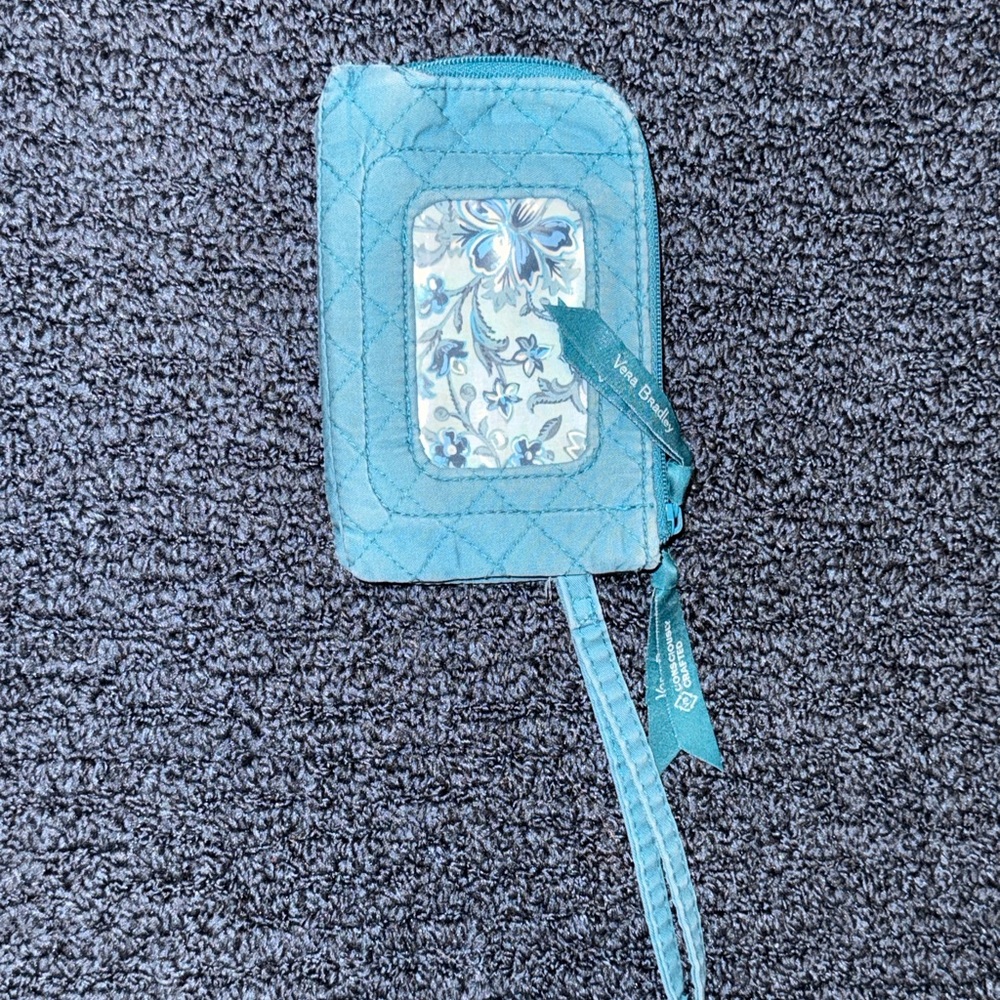 Vera Bradley RFID smartphone wristlet in a blue quilted cotton fabric